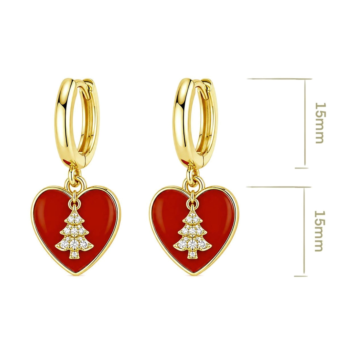 Christmas earrings bulk supplier heart Christmas tree earrings with red festive design details - Zhefan Jewelry