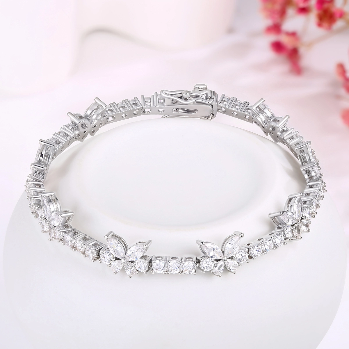 Sterling silver tennis bracelet manufacturer butterfly CZ bracelet with box clasp
