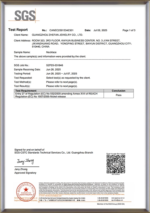Lead& Nickel & Cadmium Free Test Report-zhefanjewelry - Zhefan Jewelry