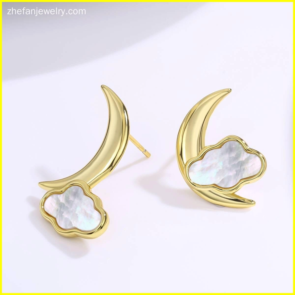 Mother of Pearl Stud Earrings - 18K Gold Plated 3 - Zhefan Jewelry