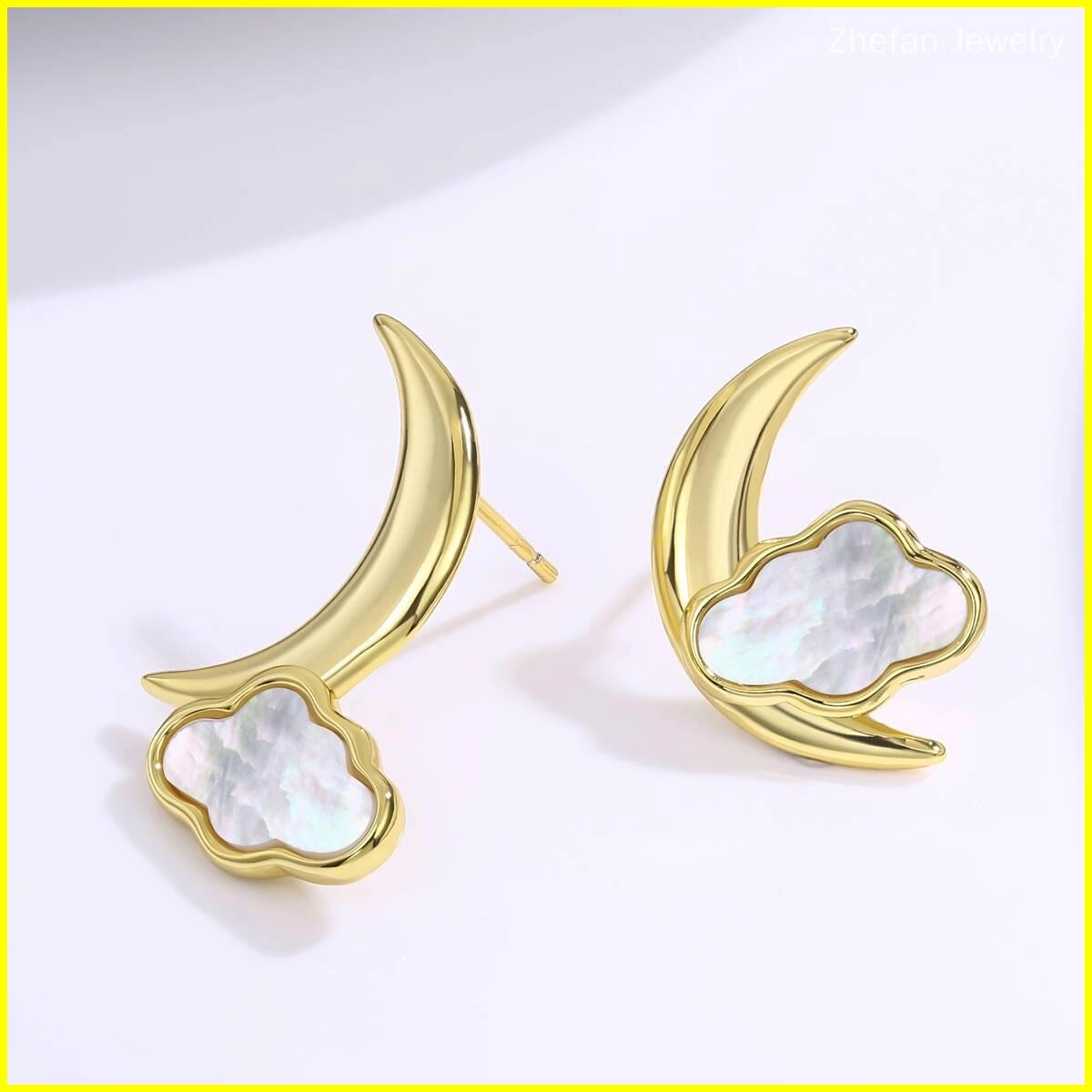 Mother of Pearl Stud Earrings - 18K Gold Plated 3 - Zhefan Jewelry