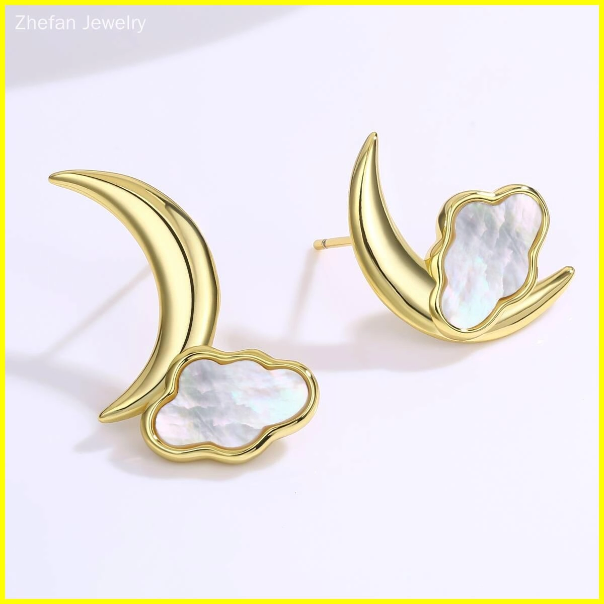 Mother of Pearl Stud Earrings - 18K Gold Plated 5 - Zhefan Jewelry