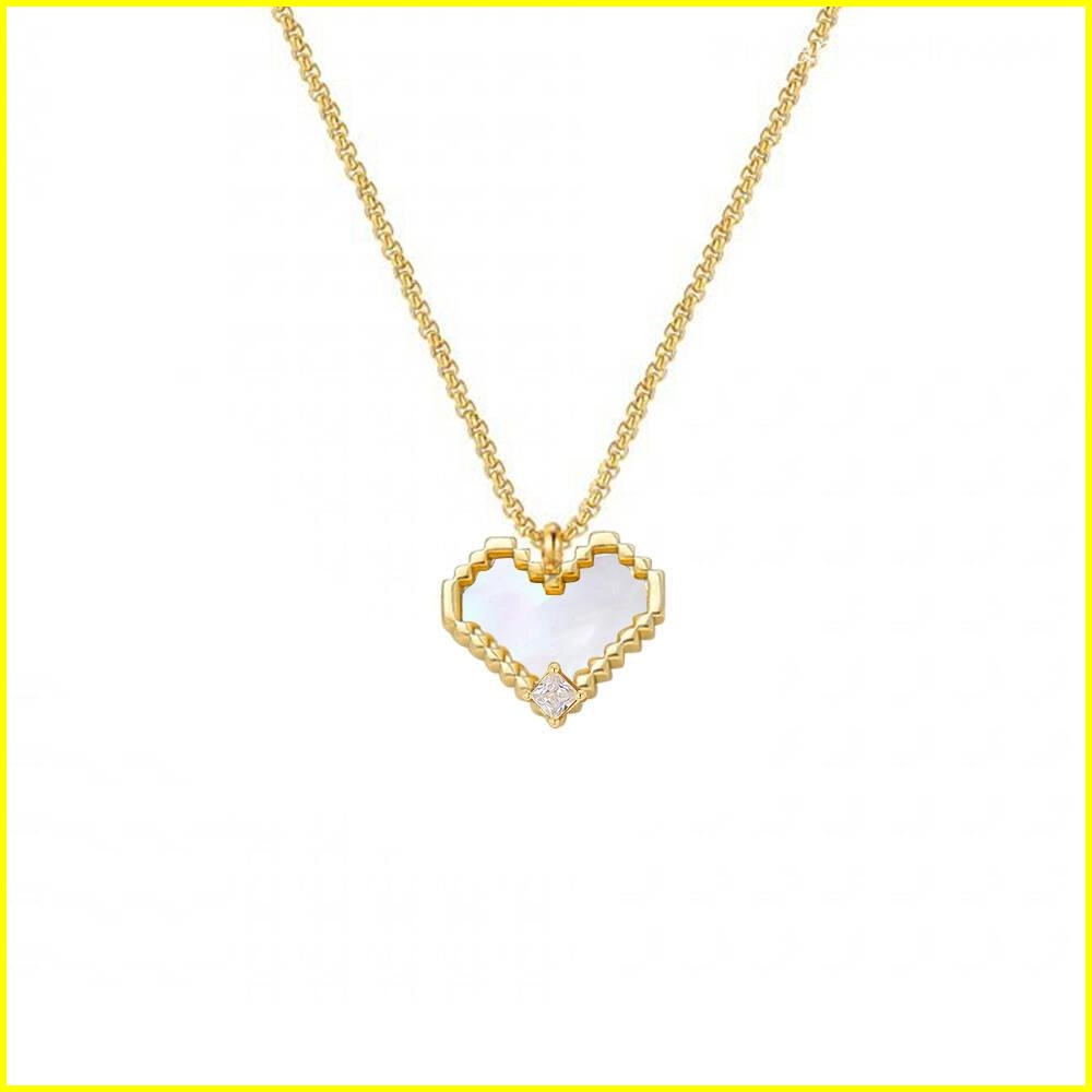 New Design Mother of Pearl Heart Necklace with Zircon 1 - Zhefan Jewelry
