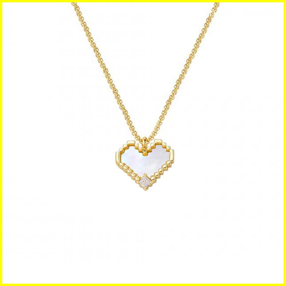 New Design Mother of Pearl Heart Necklace with Zircon 1 - Zhefan Jewelry