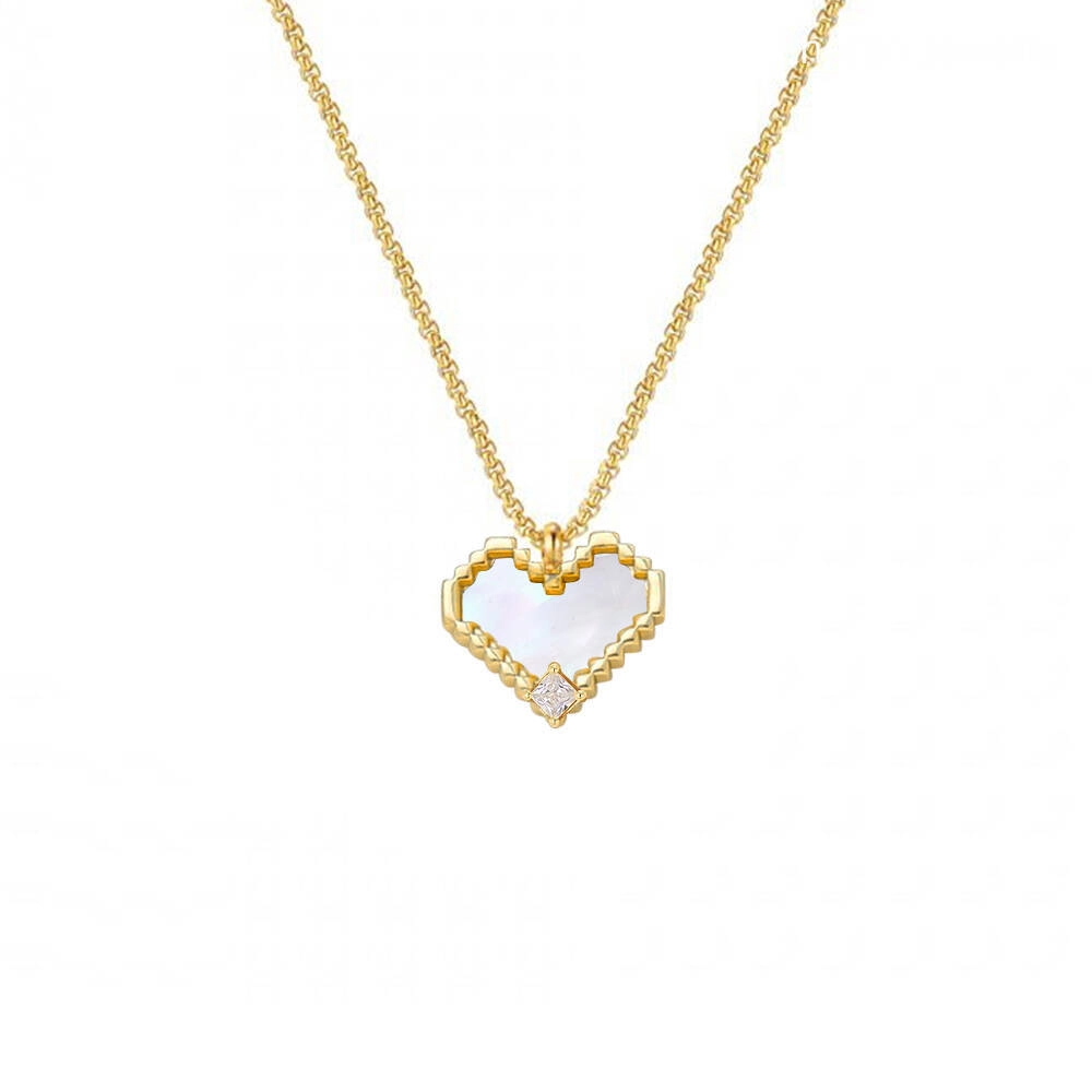 New Design Mother of Pearl Heart Necklace with Zircon 1 - Zhefan Jewelry