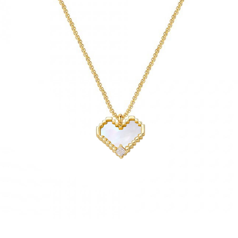 New Design Mother of Pearl Heart Necklace with Zircon 1 - Zhefan Jewelry