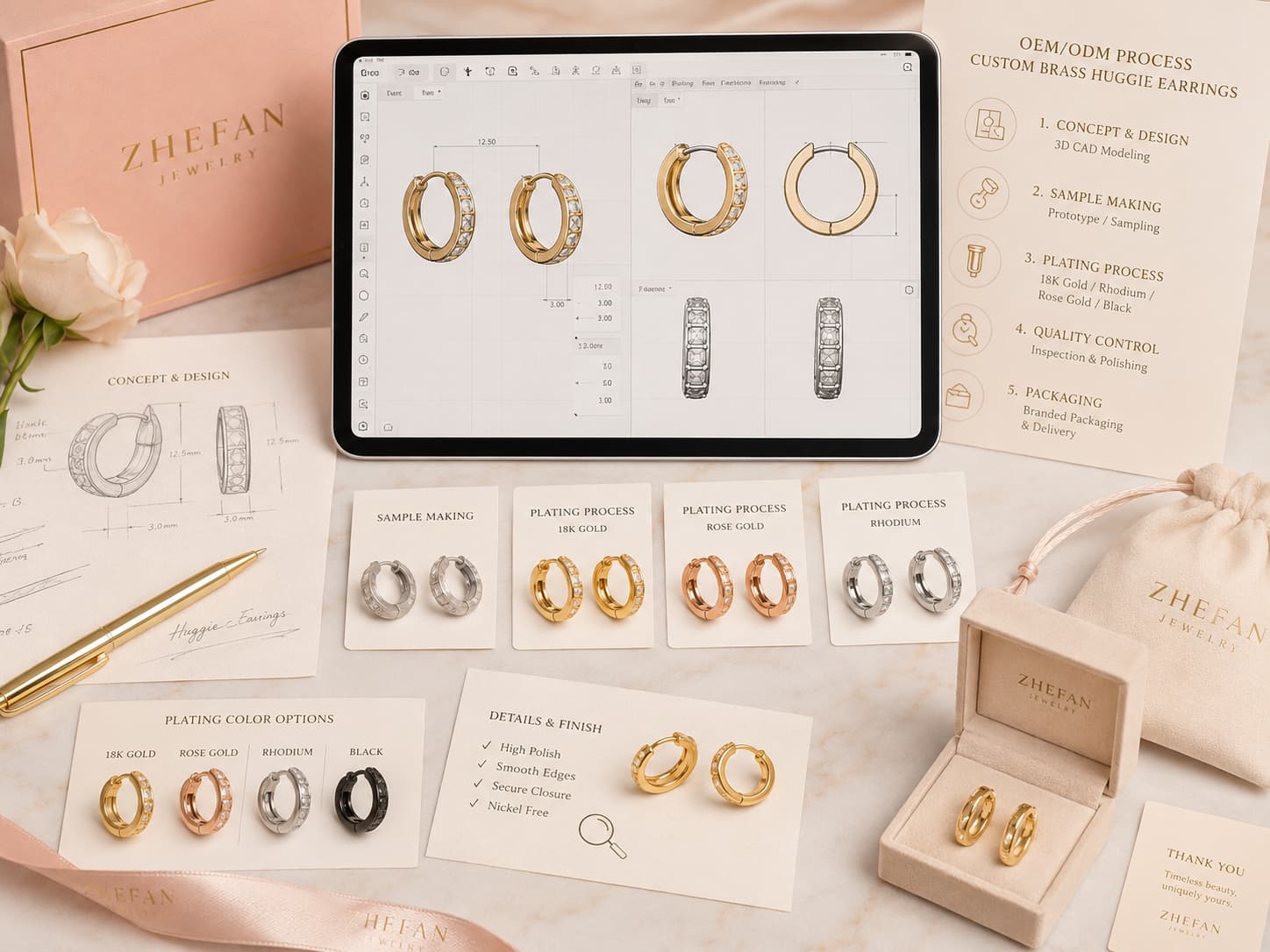 OEM ODM process for custom brass huggie earrings