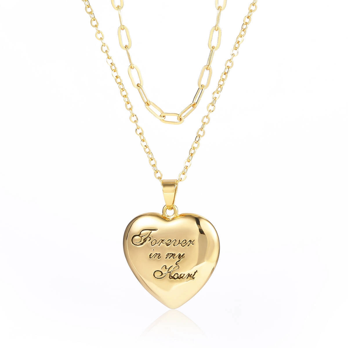 Paper Clip Chain Puffy Heart Pendant Necklace - Brass 1 - Zhefan Jewelry