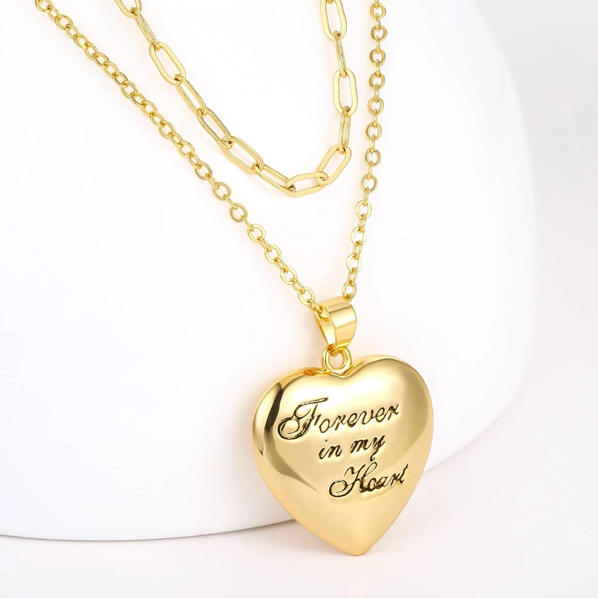 Paper Clip Chain Puffy Heart Pendant Necklace - Brass 2 - Zhefan Jewelry Paper Clip Chain Puffy Heart Pendant Necklace - Brass 2 - Zhefan Jewelry