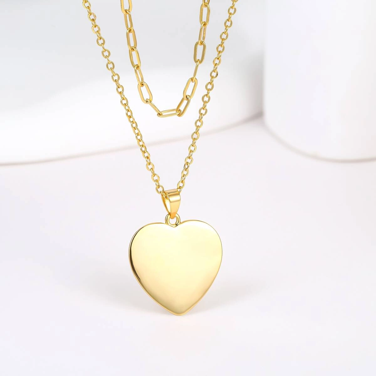 Paper Clip Chain Puffy Heart Pendant Necklace - Brass 3 - Zhefan Jewelry Paper Clip Chain Puffy Heart Pendant Necklace - Brass 3 - Zhefan Jewelry