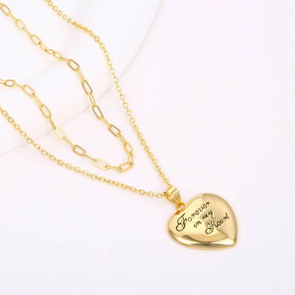 Paper Clip Chain Puffy Heart Pendant Necklace - Brass 4 - Zhefan Jewelry Paper Clip Chain Puffy Heart Pendant Necklace - Brass 4 - Zhefan Jewelry