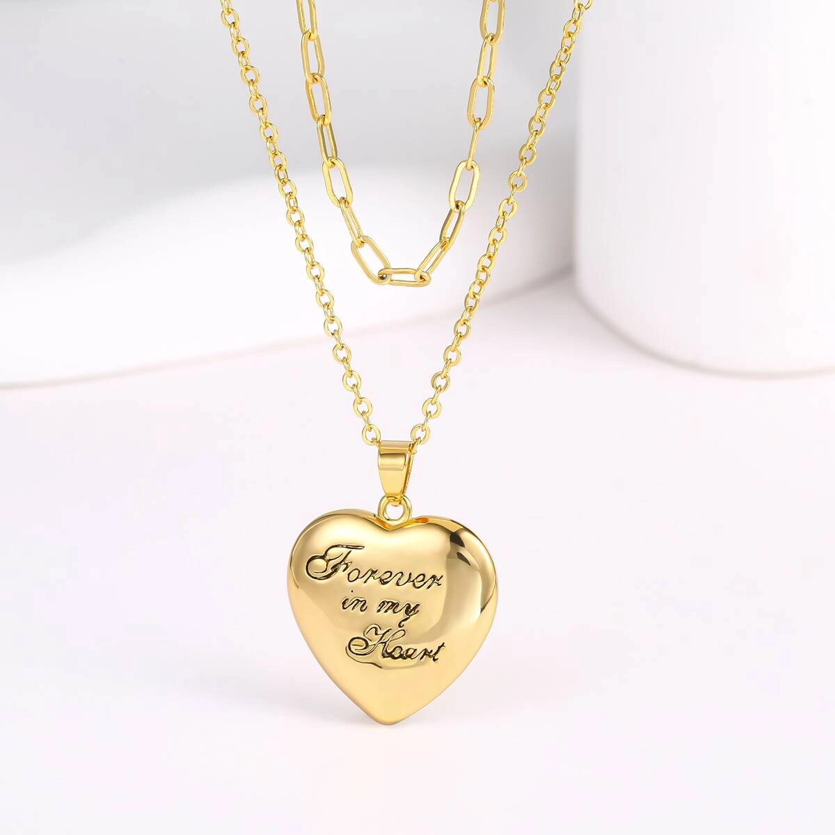 Paper Clip Chain Puffy Heart Pendant Necklace - Brass 5 - Zhefan Jewelry Paper Clip Chain Puffy Heart Pendant Necklace - Brass 5 - Zhefan Jewelry