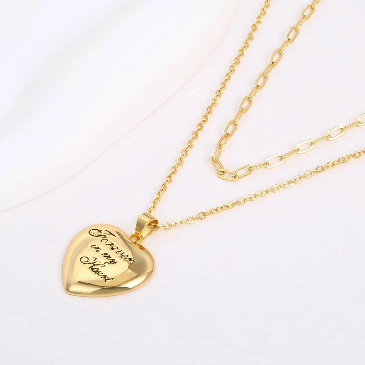 Paper Clip Chain Puffy Heart Pendant Necklace - Brass 6 - Zhefan Jewelry Paper Clip Chain Puffy Heart Pendant Necklace - Brass 6 - Zhefan Jewelry