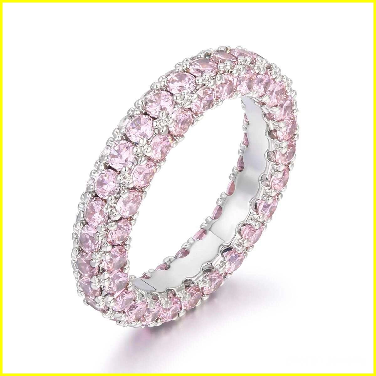Pink Zircon Eternity Wedding Rings - Silver Plated 1 - Zhefan Jewelry