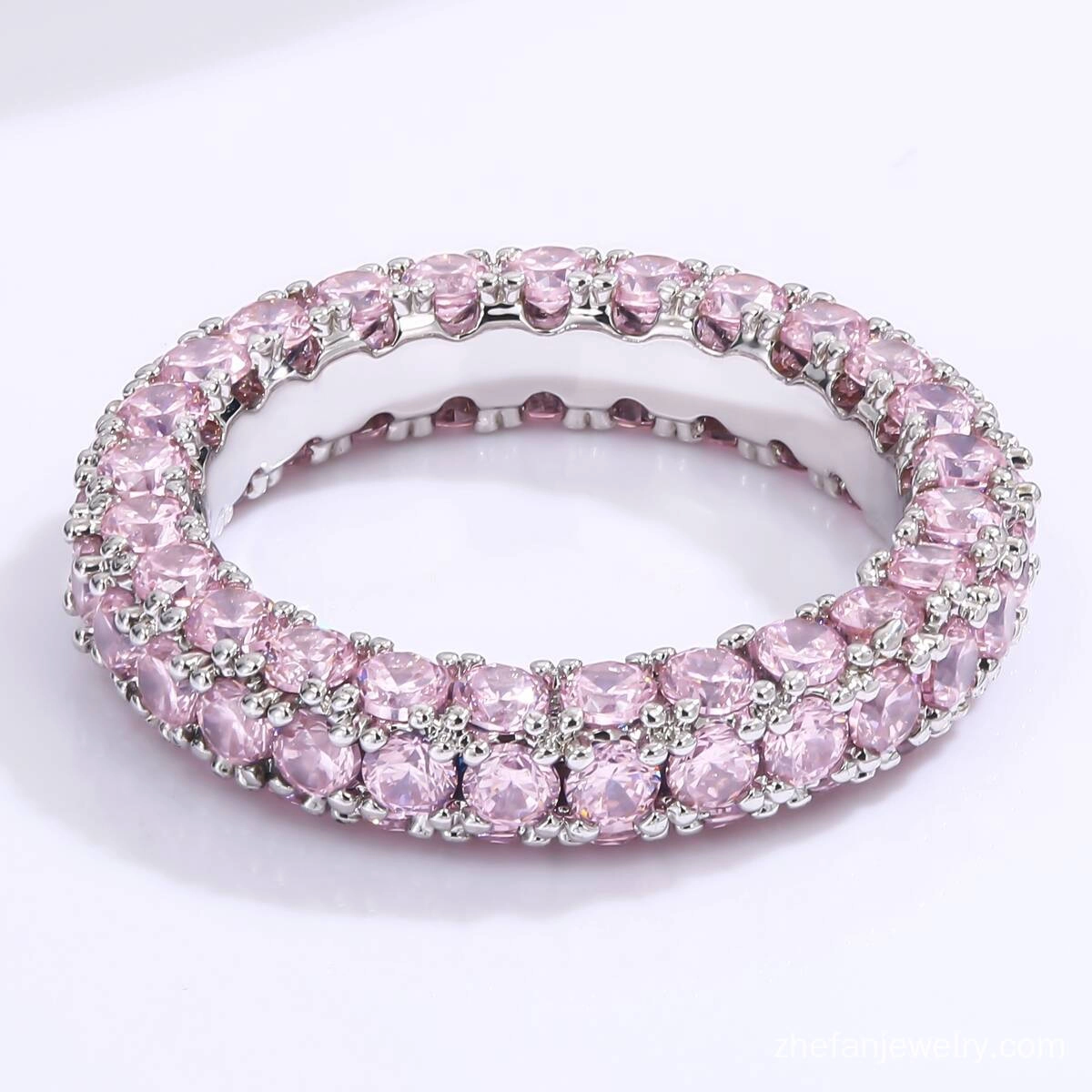 Pink Zircon Eternity Wedding Rings - Silver Plated 2 - Zhefan Jewelry