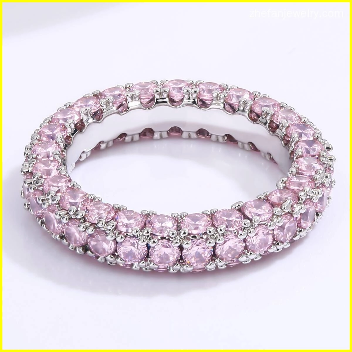 Pink Zircon Eternity Wedding Rings - Silver Plated 2 - Zhefan Jewelry