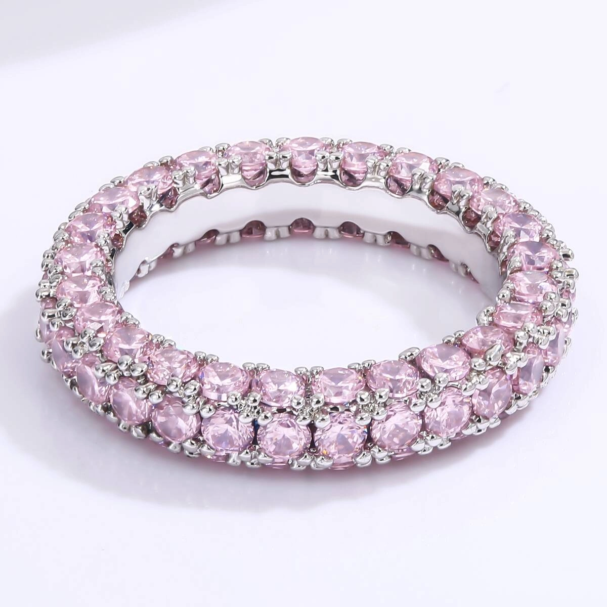 Pink Zircon Eternity Wedding Rings - Silver Plated 2 - Zhefan Jewelry Pink Zircon Eternity Wedding Rings - Silver Plated 2 - Zhefan Jewelry