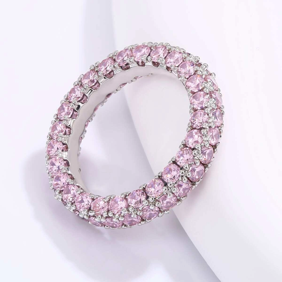 Pink Zircon Eternity Wedding Rings - Silver Plated 3 - Zhefan Jewelry Pink Zircon Eternity Wedding Rings - Silver Plated 3 - Zhefan Jewelry