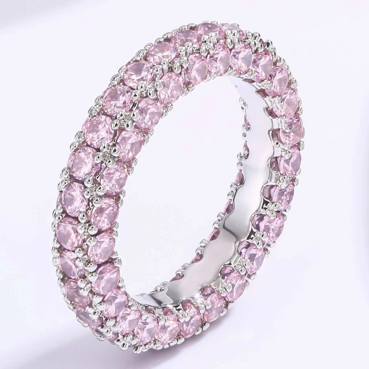 Pink Zircon Eternity Wedding Rings - Silver Plated 4 - Zhefan Jewelry Pink Zircon Eternity Wedding Rings - Silver Plated 4 - Zhefan Jewelry
