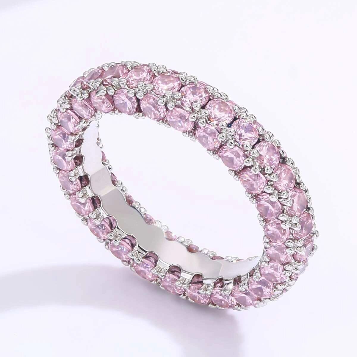 Pink Zircon Eternity Wedding Rings - Silver Plated 5 - Zhefan Jewelry Pink Zircon Eternity Wedding Rings - Silver Plated 5 - Zhefan Jewelry