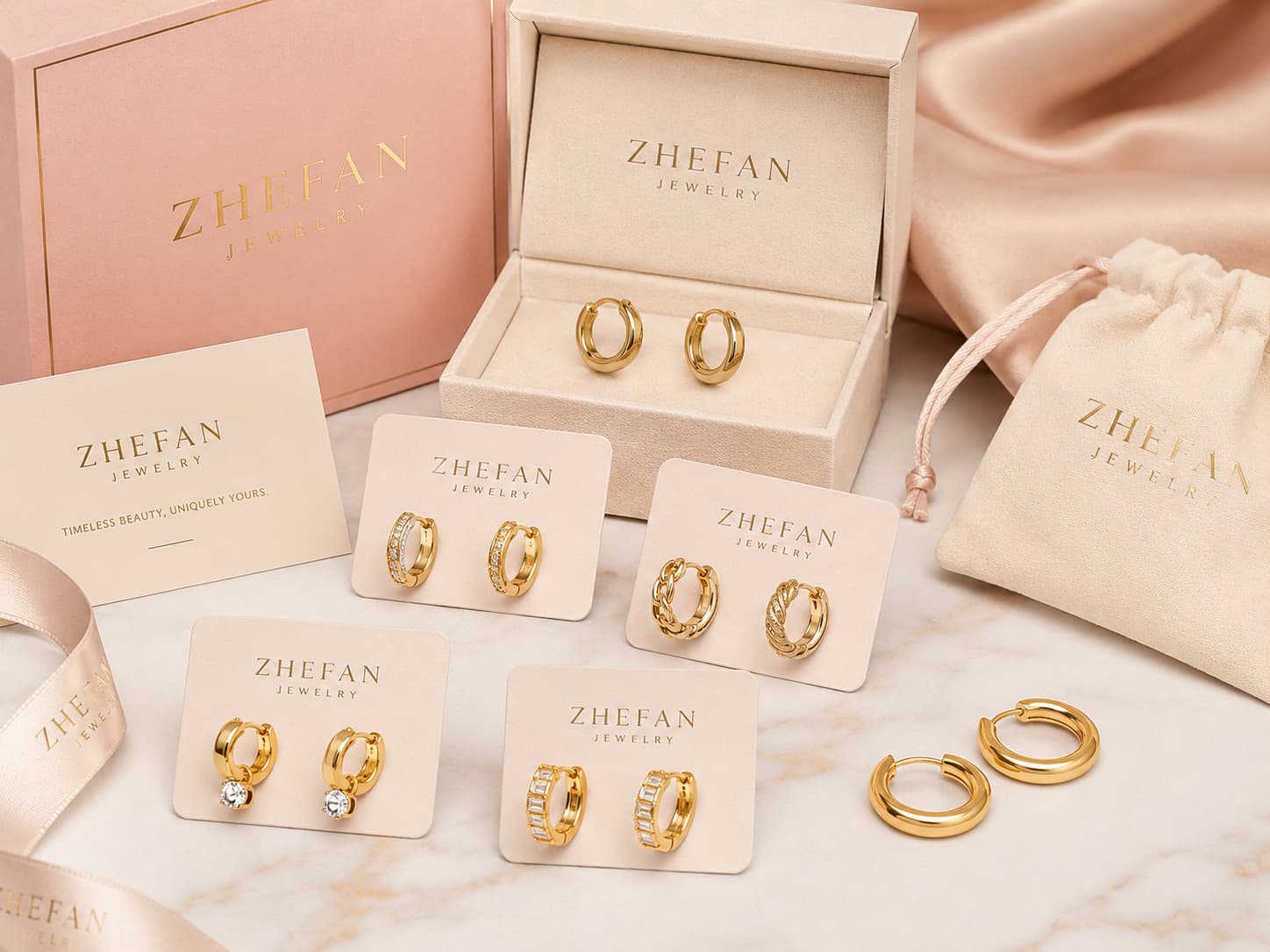 Private label brass huggie earrings collection for jewelry brand launch - Zhefan Jewelry