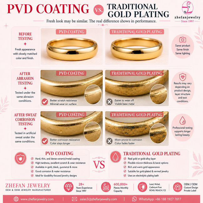 PVD jewelry coating wear and exposed base metal comparison zhefanjewelry (2)