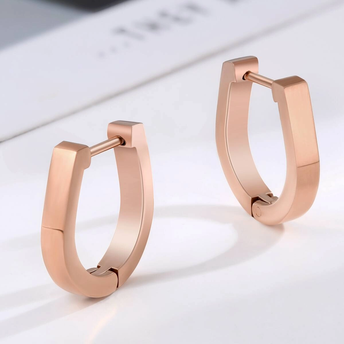 U Shape Geometric Hugggie Earrings - Rose Gold 2 - Zhefan Jewelry U Shape Geometric Hugggie Earrings - Rose Gold 2 - Zhefan Jewelry