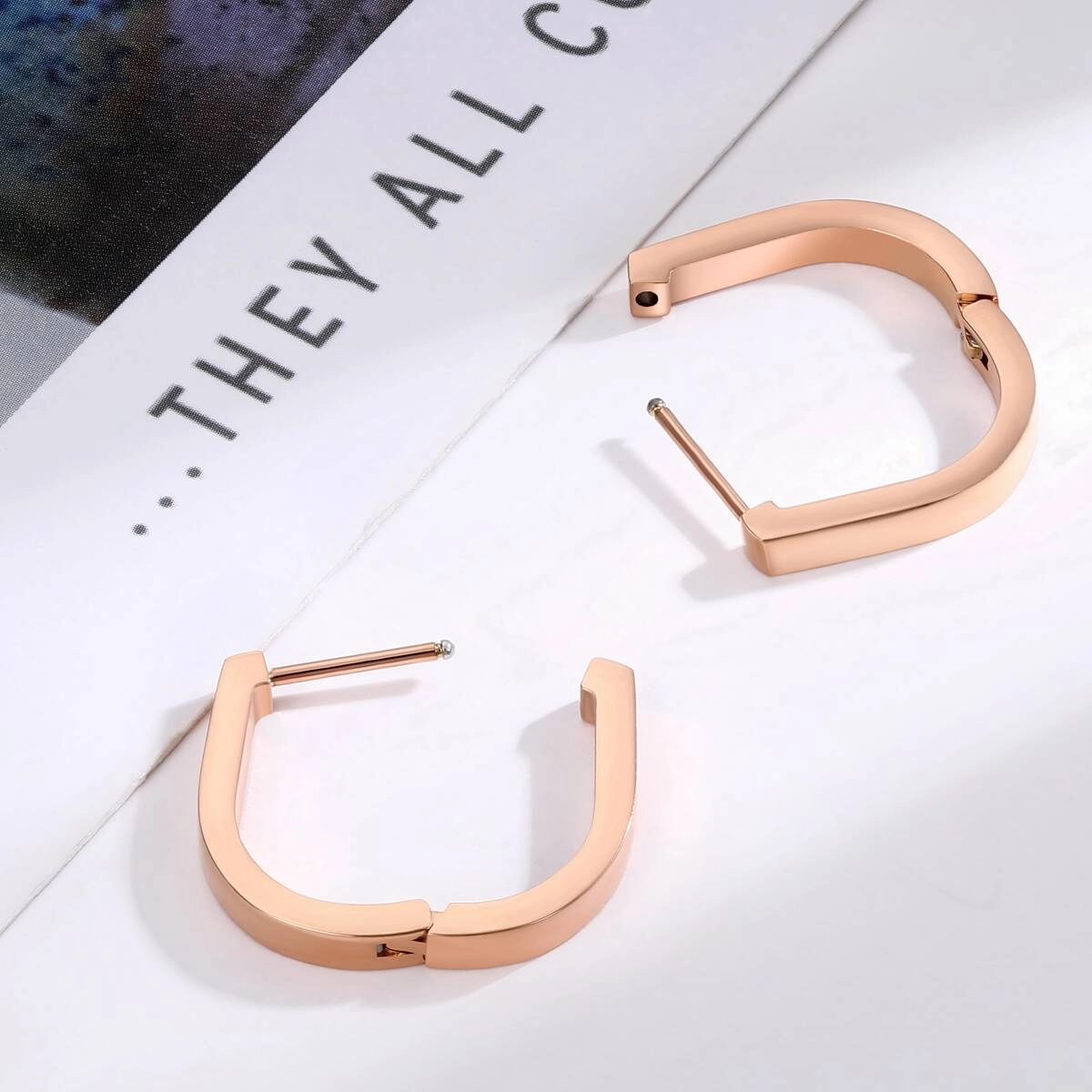 U Shape Geometric Hugggie Earrings - Rose Gold 3 - Zhefan Jewelry U Shape Geometric Hugggie Earrings - Rose Gold 3 - Zhefan Jewelry