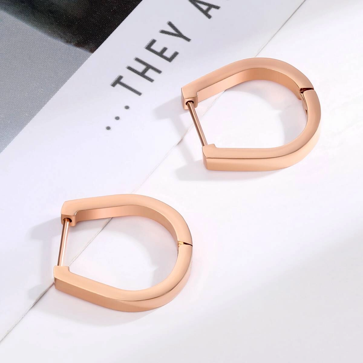 U Shape Geometric Hugggie Earrings - Rose Gold 4 - Zhefan Jewelry U Shape Geometric Hugggie Earrings - Rose Gold 4 - Zhefan Jewelry