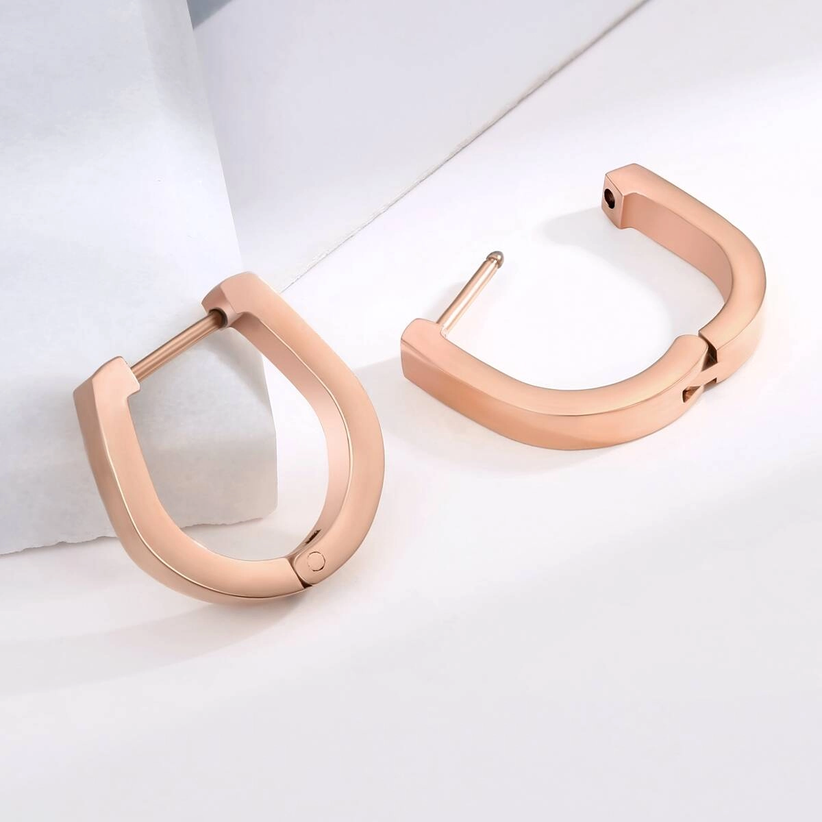 U Shape Geometric Hugggie Earrings - Rose Gold 5 - Zhefan Jewelry U Shape Geometric Hugggie Earrings - Rose Gold 5 - Zhefan Jewelry