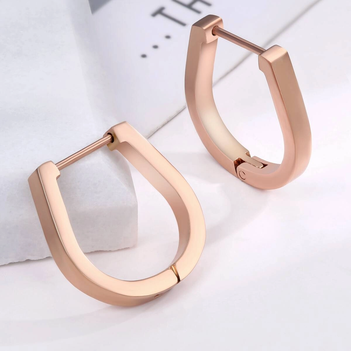 U Shape Geometric Hugggie Earrings - Rose Gold 6 - Zhefan Jewelry U Shape Geometric Hugggie Earrings - Rose Gold 6 - Zhefan Jewelry