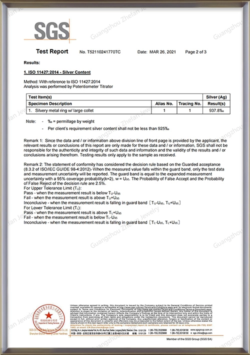 Zhefanjewelry SGS 925 silver contect test report - Zhefan Jewelry